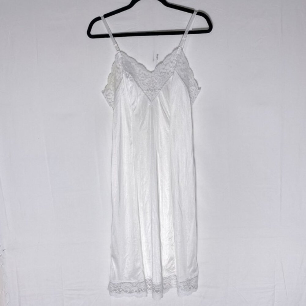 Vintage French Maid White Satiny W Lace Trim Slip Dress Sleep Dress Lingerie M